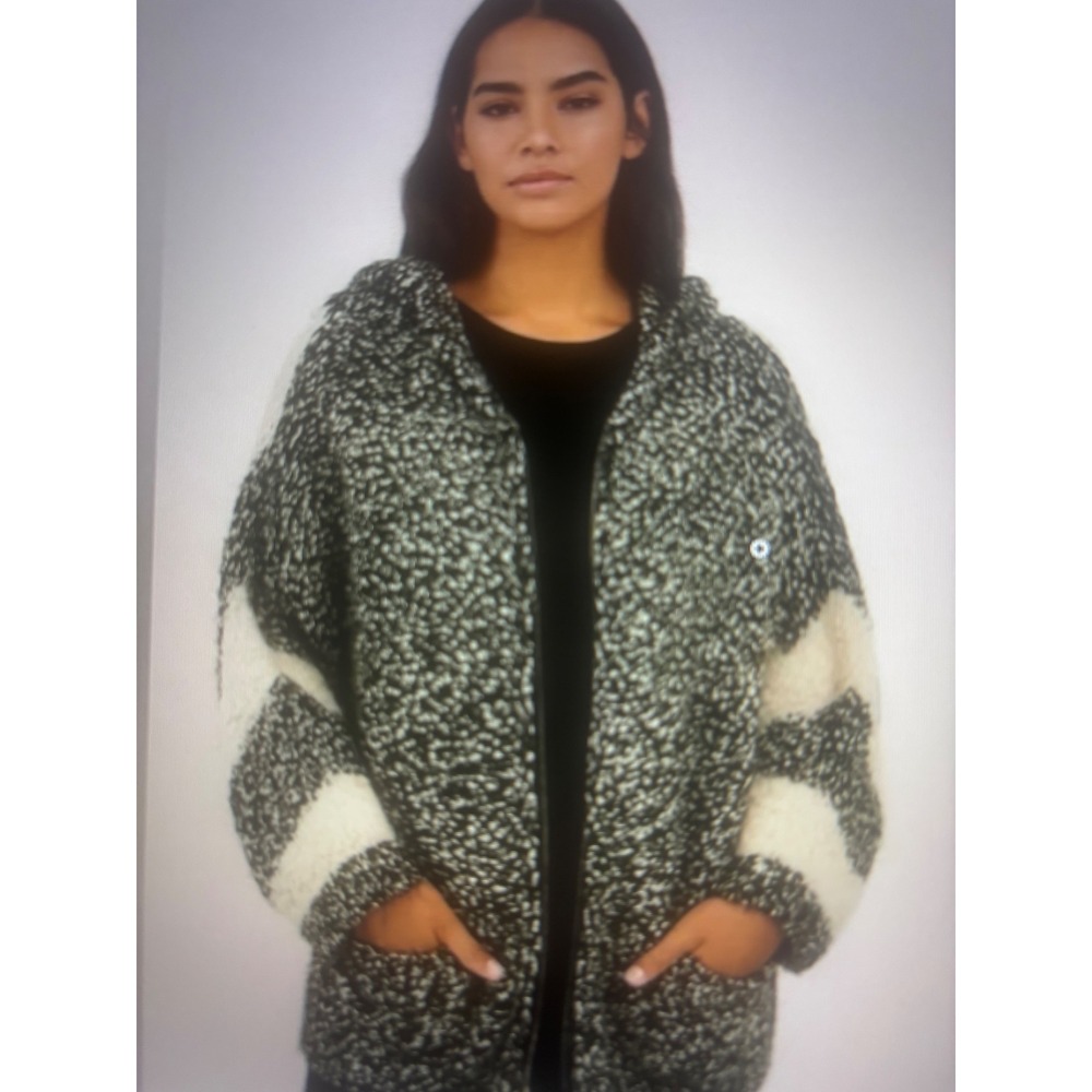 Pol Salt and Pepper Popcorn Knit Oversized Zip Up Hooded sweater black white med